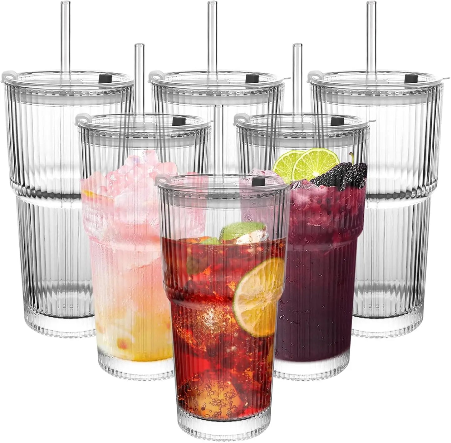 Multi-Purpose 20Oz Glass Tumbler, Splash-Proof & Dishwasher Safe, Includes Straw and Cleaning Brush, for Daily Drinks
