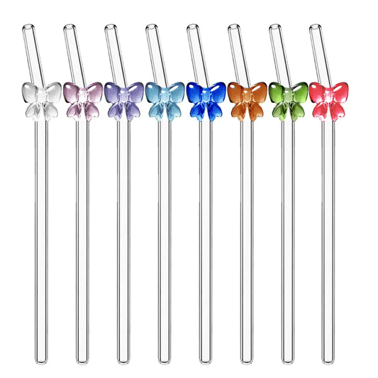 Reusable Glossy Colored Bow Glass Straw Sturdy and Durable High Borosilicate Straw for Smoothies, Milkshakes and Juices