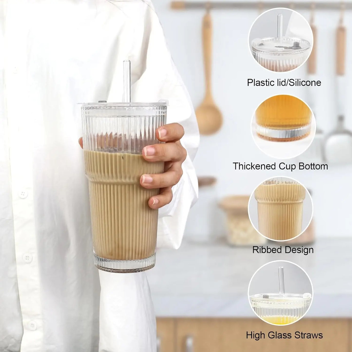 Multi-Purpose 20Oz Glass Tumbler, Splash-Proof & Dishwasher Safe, Includes Straw and Cleaning Brush, for Daily Drinks