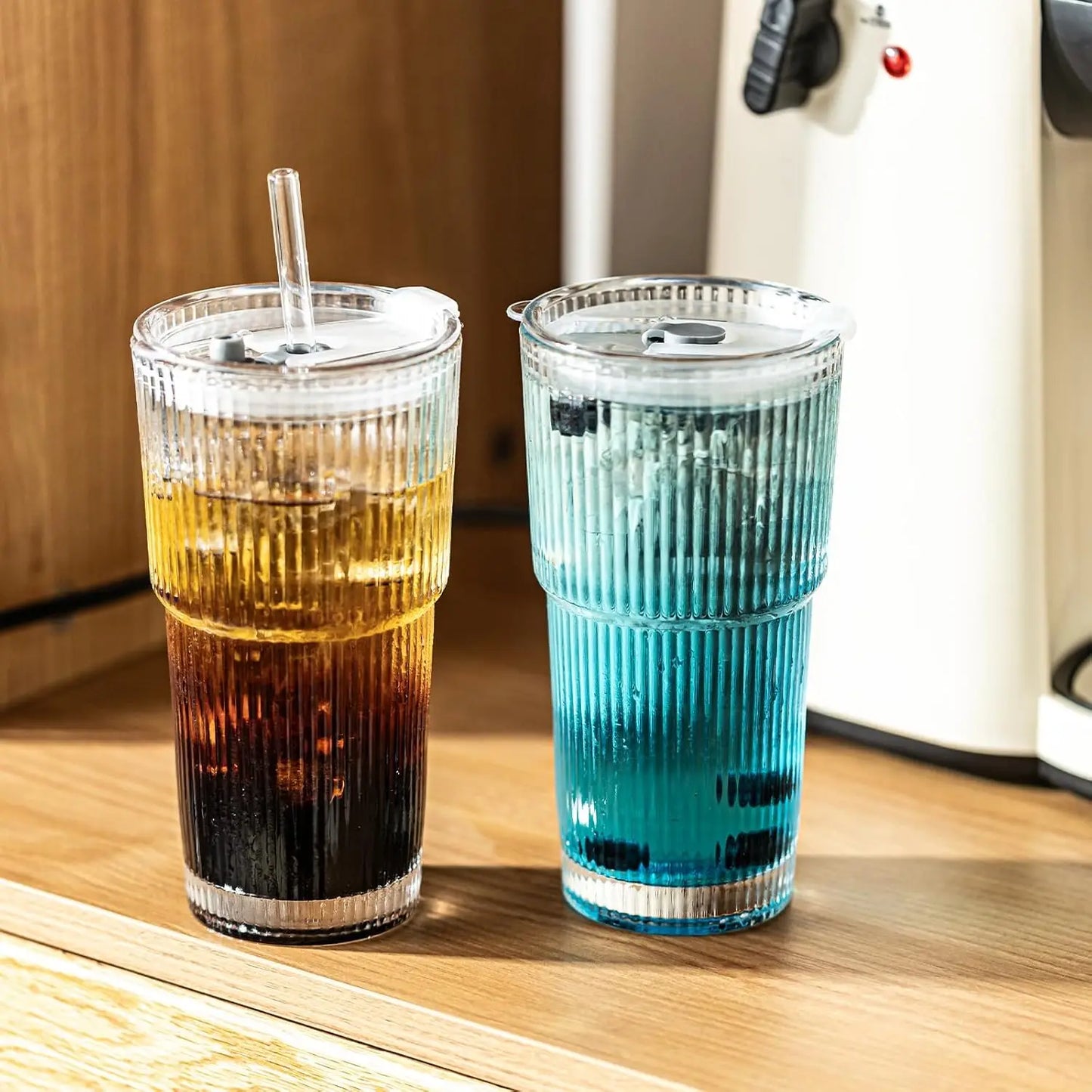 Multi-Purpose 20Oz Glass Tumbler, Splash-Proof & Dishwasher Safe, Includes Straw and Cleaning Brush, for Daily Drinks