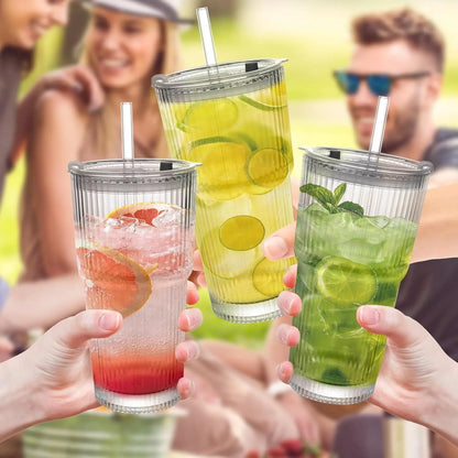 Multi-Purpose 20Oz Glass Tumbler, Splash-Proof & Dishwasher Safe, Includes Straw and Cleaning Brush, for Daily Drinks