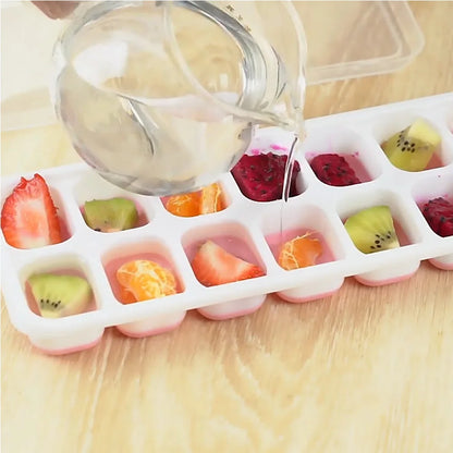 Ice Cube Tray Mold with Lid Silicone Square 14 Cube Easy Release Ice Cube Molds Summer Kitchen Bar DIY Iced Cocktail Freeze Tool