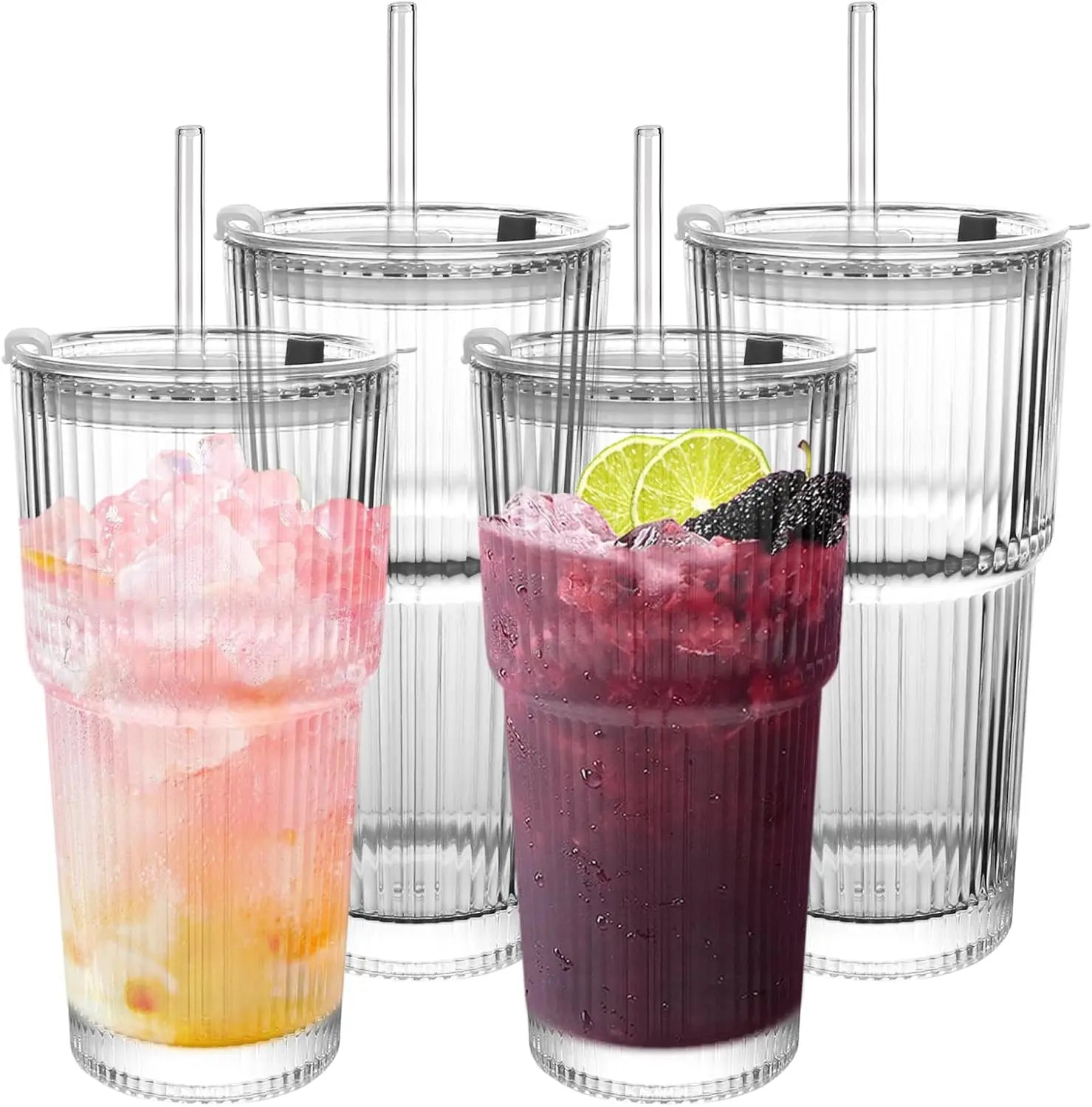 Multi-Purpose 20Oz Glass Tumbler, Splash-Proof & Dishwasher Safe, Includes Straw and Cleaning Brush, for Daily Drinks