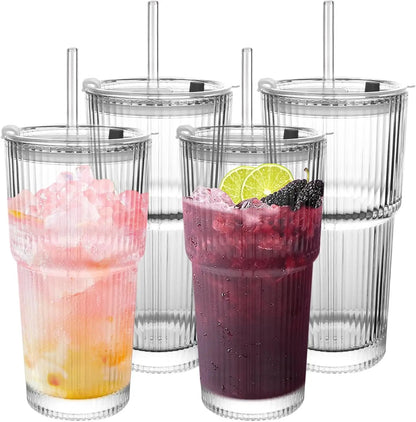 Multi-Purpose 20Oz Glass Tumbler, Splash-Proof & Dishwasher Safe, Includes Straw and Cleaning Brush, for Daily Drinks