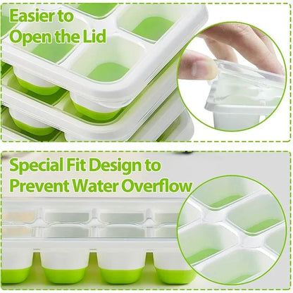 Ice Cube Tray Mold with Lid Silicone Square 14 Cube Easy Release Ice Cube Molds Summer Kitchen Bar DIY Iced Cocktail Freeze Tool