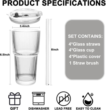 Multi-Purpose 20Oz Glass Tumbler, Splash-Proof & Dishwasher Safe, Includes Straw and Cleaning Brush, for Daily Drinks